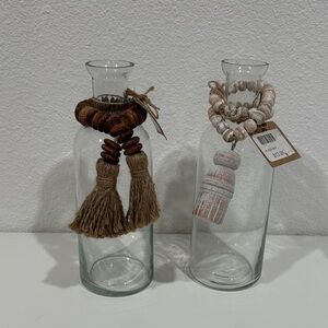 Mud pie vases Glass Vases with Tassel Accents 7  1/2” tall
